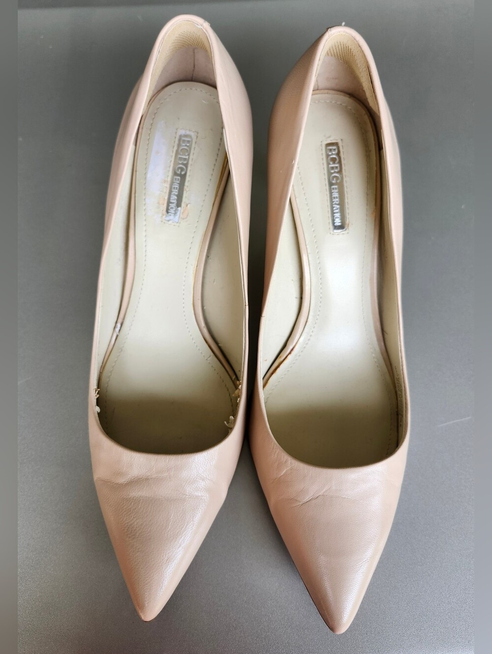 BCBGeneration Beige Leather Pointed-Toe Pumps